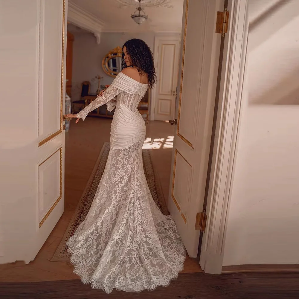 Vestidos de casamento com zíper personalizado, elegante, decote em barco, meia manga para mulheres, charmoso, apliques de renda, vestidos de noiva