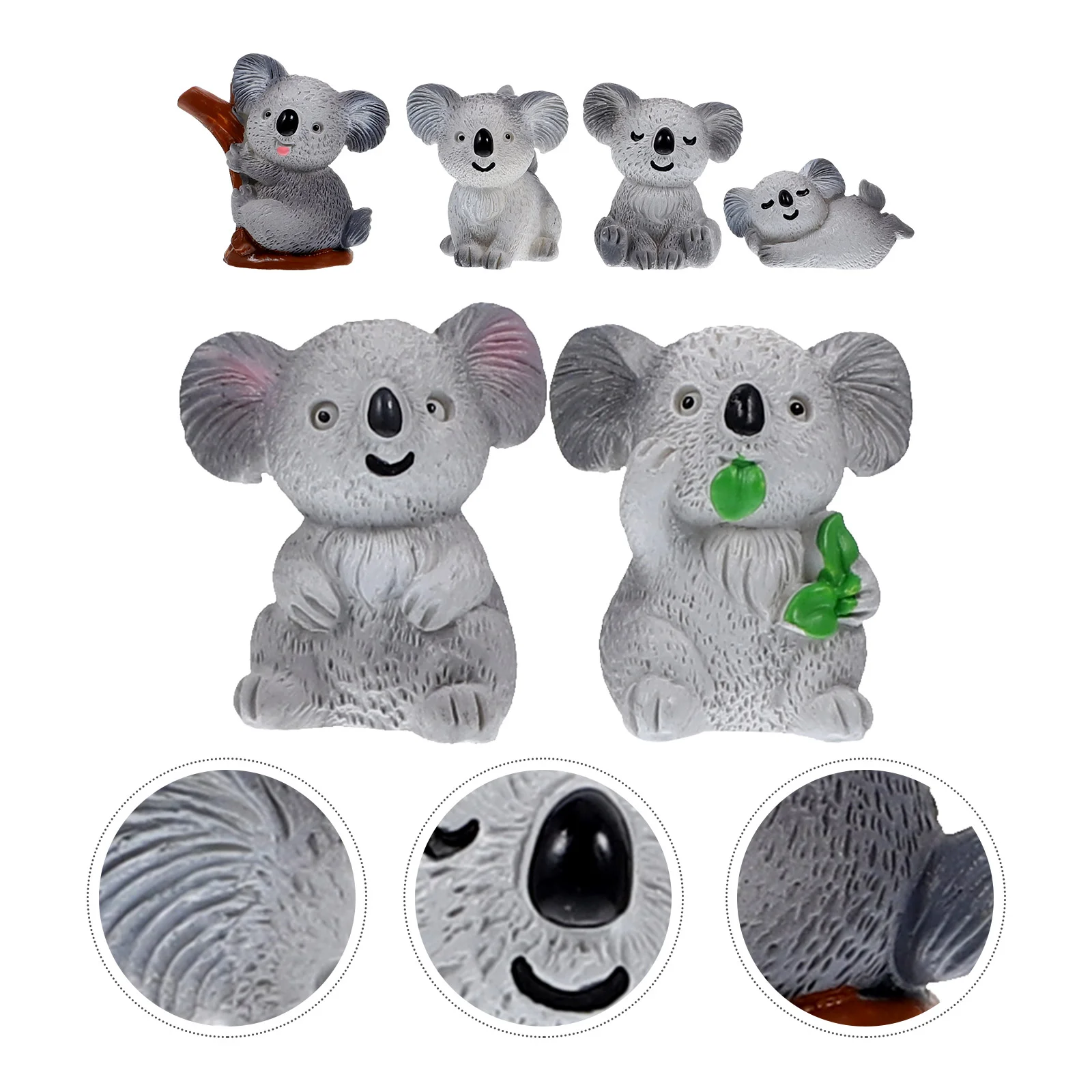 6 Pcs Hand-made Moss Gardening Decoration Mini Koala Statue Resin Animal Figurine Model Adorable Miniature Figurines