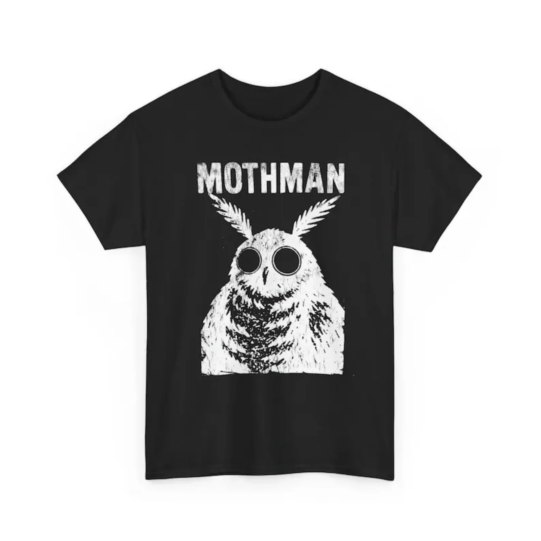 Women Short Sleeve T Shirt Mothman Cryptid Creature Vintage Distress Black White Monster Graphic Tee