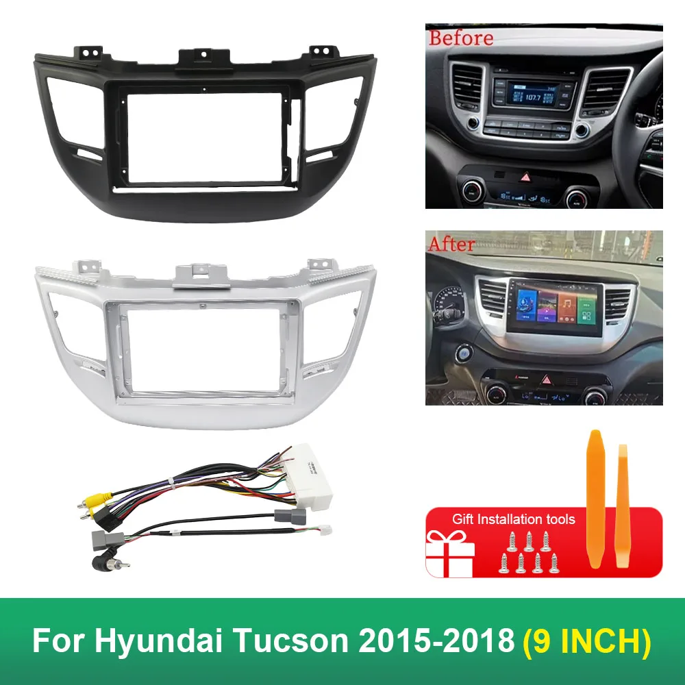 Para HYUNDAI Tucson 2015-2018 9 pulgadas Radio de coche Fascia Panel Dash Kit instalar adaptador bisel consola placa Facia