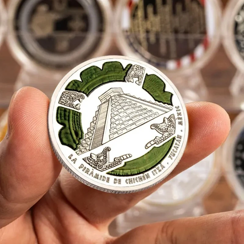 Mexican Mayan Pyramids Silver Plated Collectible Coins Pyramids Collection Gift Souvenir Coin
