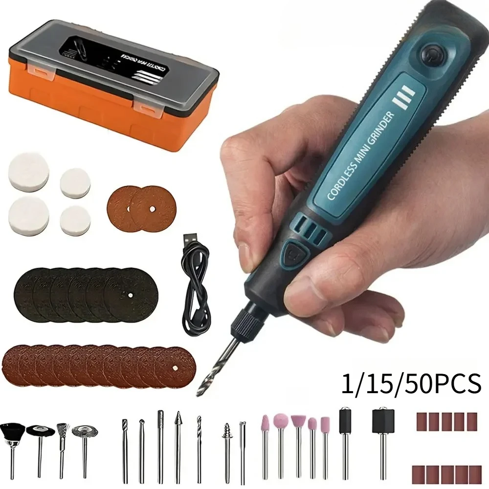 USB Cordless Electric Grinder Portable Carving Tool Set 1/15/50PCS for Jade Polishing DIY Projects Power Tools Rotary Engraver for Wood Stone Glass Jewelry Polishing Hobby Craft Home Use Tool Gift for Men Women