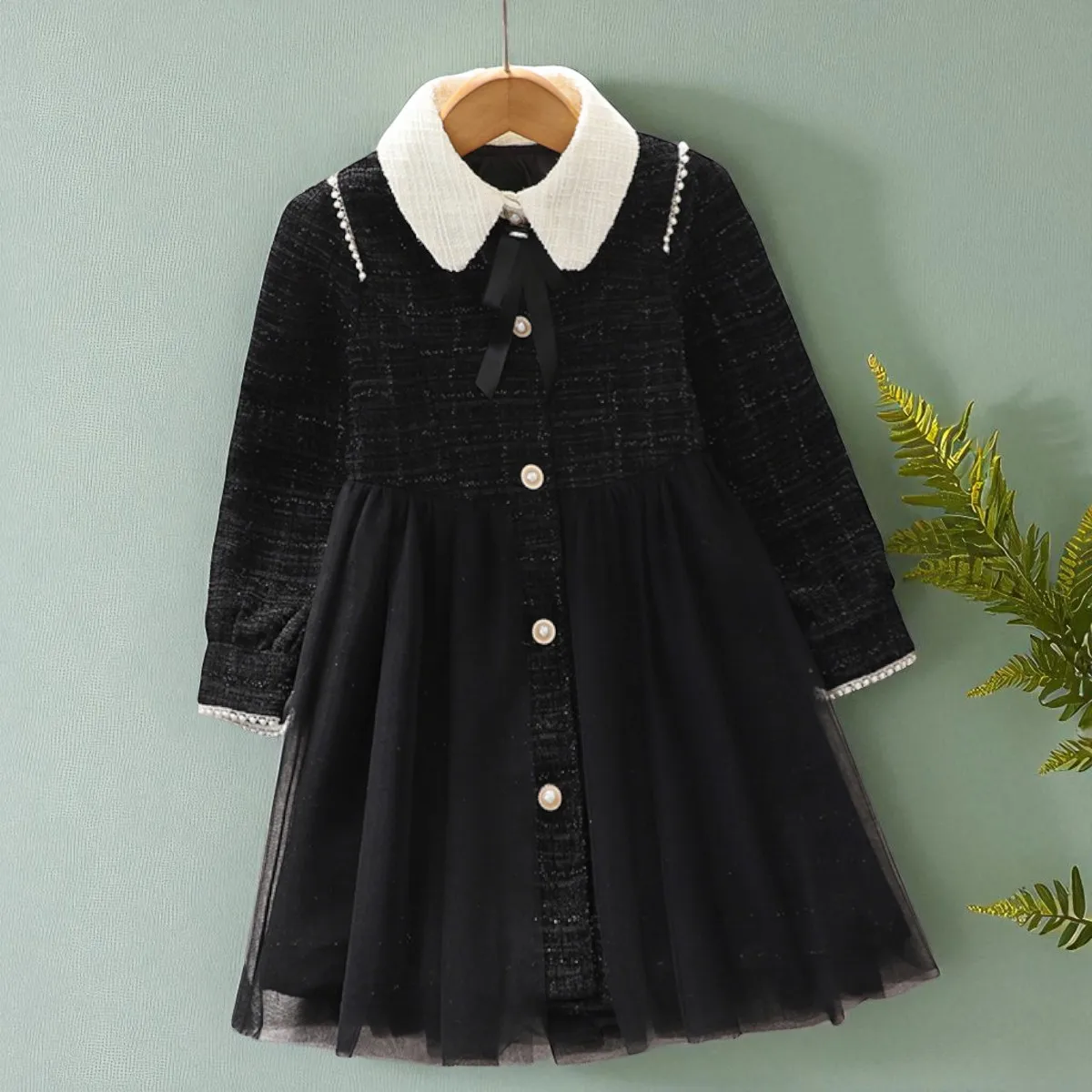 

Back to School Uniform Kids Lace Dresses for Girls Outfits Long Sleeve Black Dresses Teenagers Clothes Children Baby Costumes