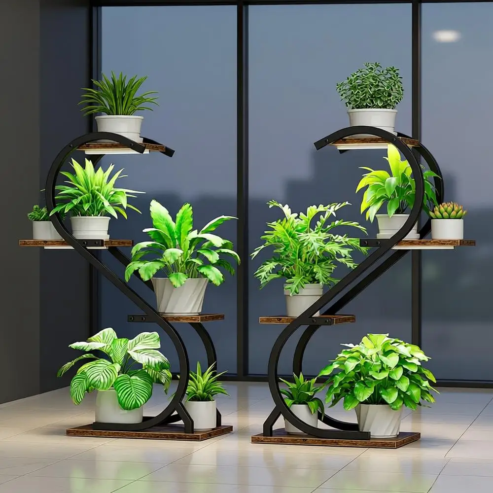 

4-Tier Indoor Metal Plant Stand with Grow Light, Ideal for Living Room, Patio, and Balcony Plants (2-Pack)