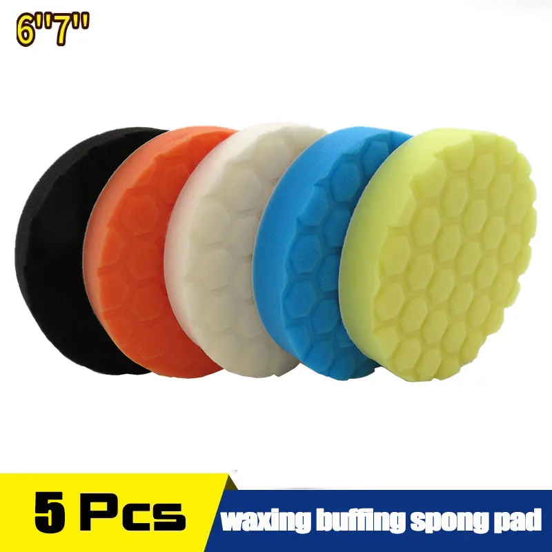 

5Pcs 6/7 Inch Polishing Rubbing Ruber Scouring Pad Waxing Buffing Sponge Pad Power Scrub All Purpose for Car Repair Auto Care