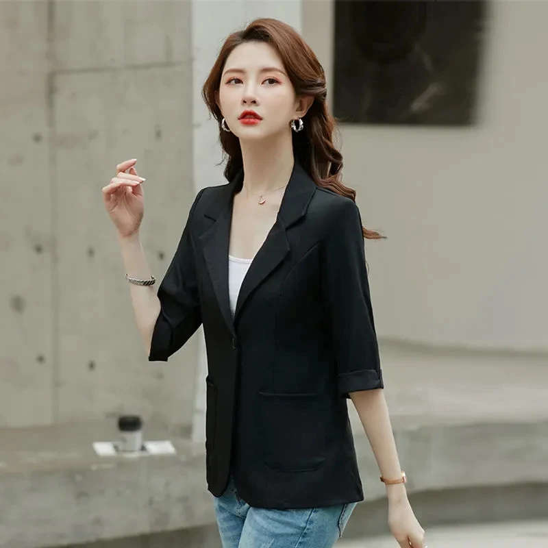 5xl Korean Women Large Size Seven Points Sleeve Sunscreen Small Coat Female Summer Short Sunscreen Tops Small Suit