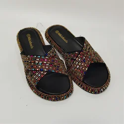 High Quality Fashion Platform Rhinestone Sandals Outdoor Non-slip Beach Slippers 2024 Summer New Women Slippers F830-1