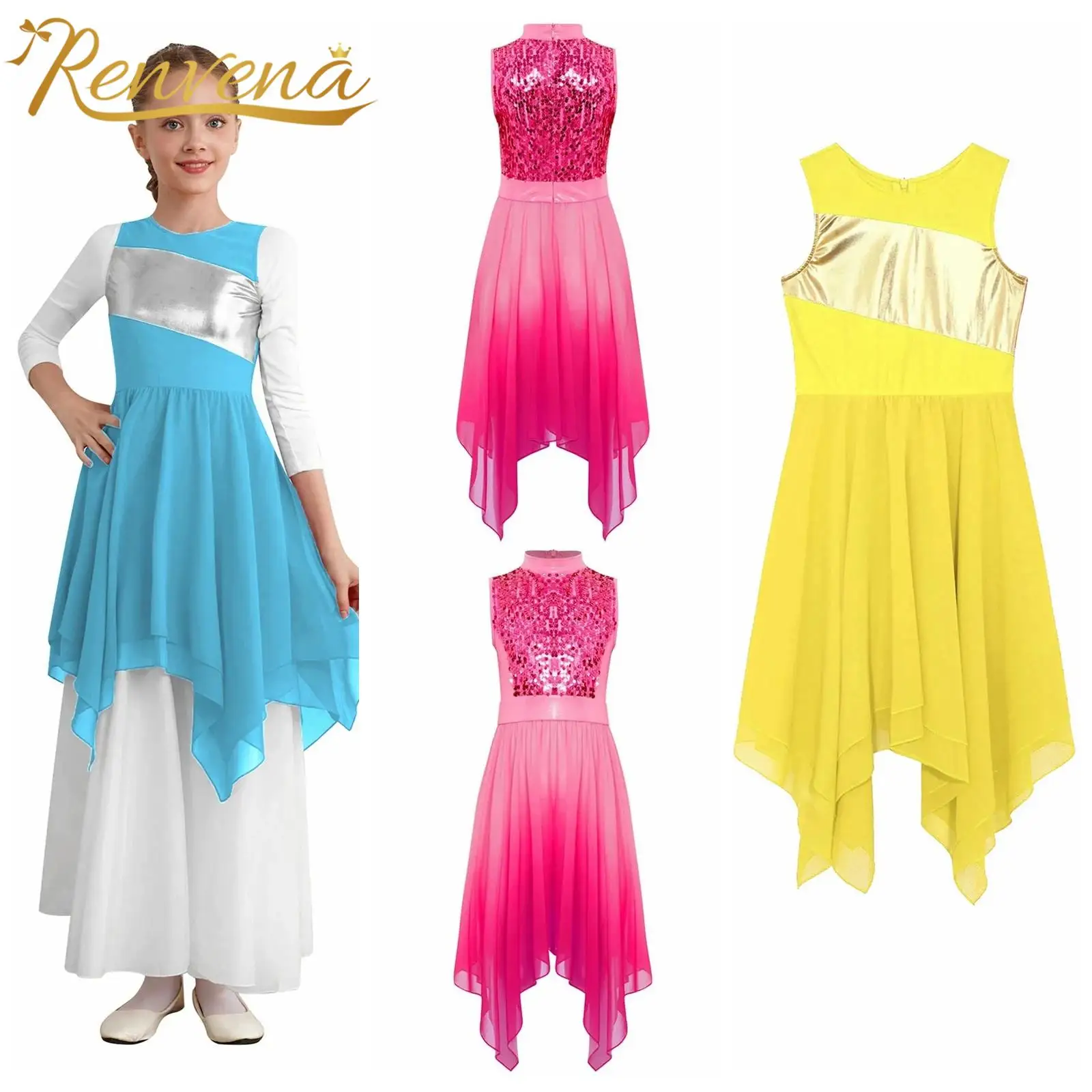 

Girls Lyrical Dance Dress Kid Celebration of Spirit Church Dress Children Dancewear Stage Performance Wordhip Liturgical Costume
