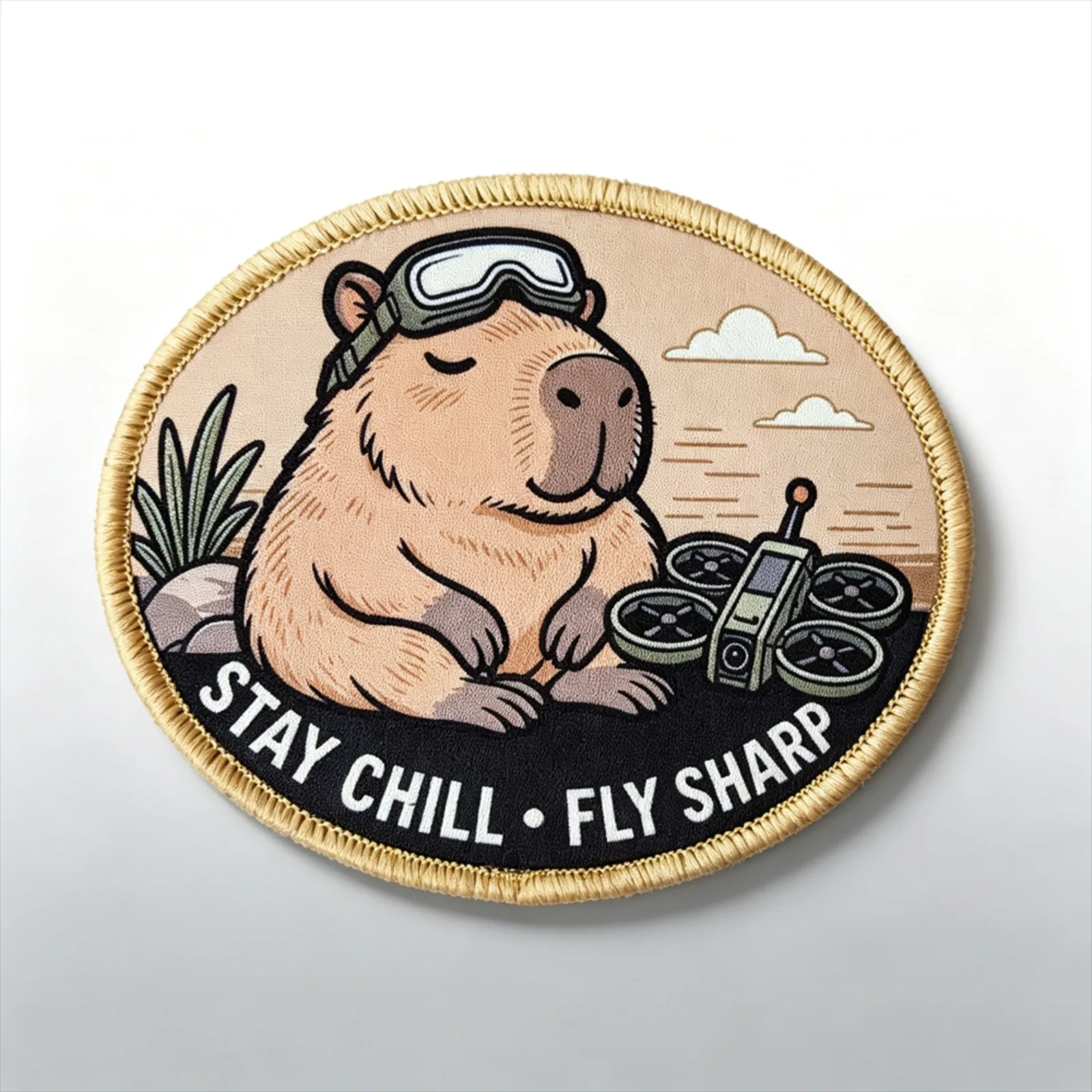 STAY CHILL CAPYBARA Tactical Morale Patch Hook Loop Drone Pilot Printed Badge Meme Animal Cloth Sticker for Backpack
