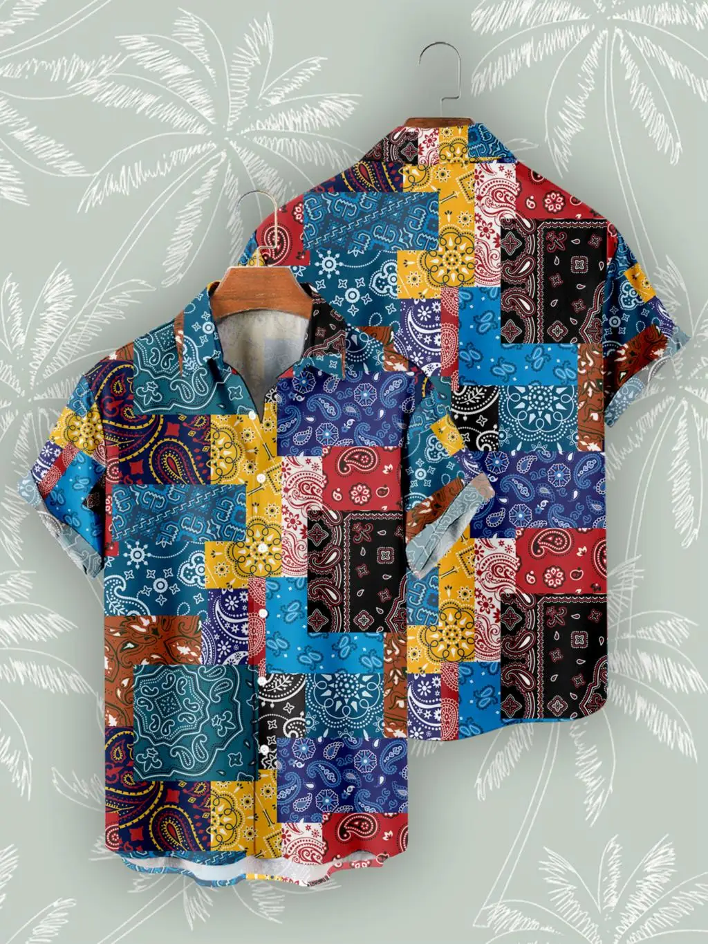 Paisley Patchwork Print Fashion Shirt Summer High Quality Short Sleeve Chemise Homme Hawaiian Oversized Shirts for Men Tops