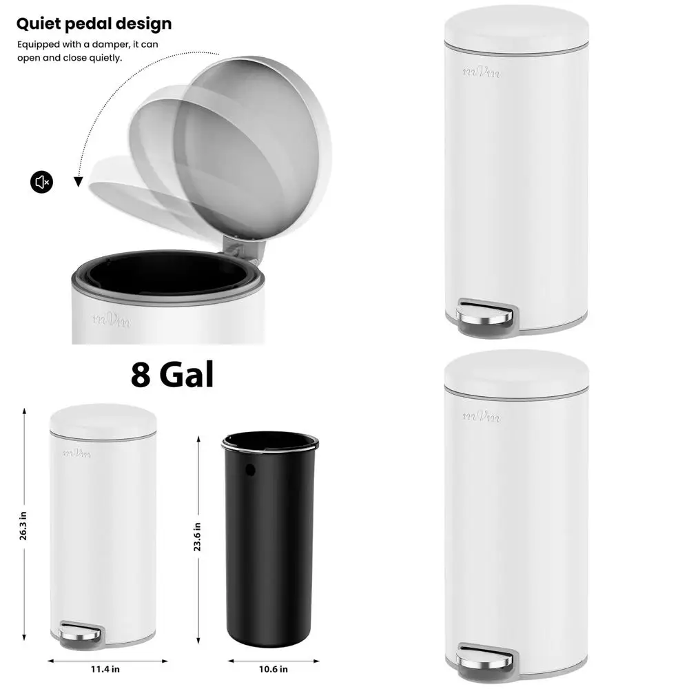 

Мусорное ведро с педалью и крышкой, 8 галлонов, из нержавеющей стали, с защитой от отпечатков пальцев, подходит для кухни, офиса, дома, гостиной (белое)