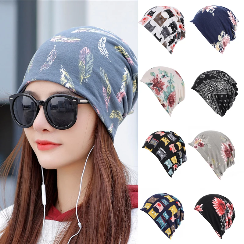 

Women Printed Warm Beanie Hats Chemotherapy Cap Summer Thin Cap Turban Tube Bandana Headband Soft Stretch Bonnet Nurse Cap