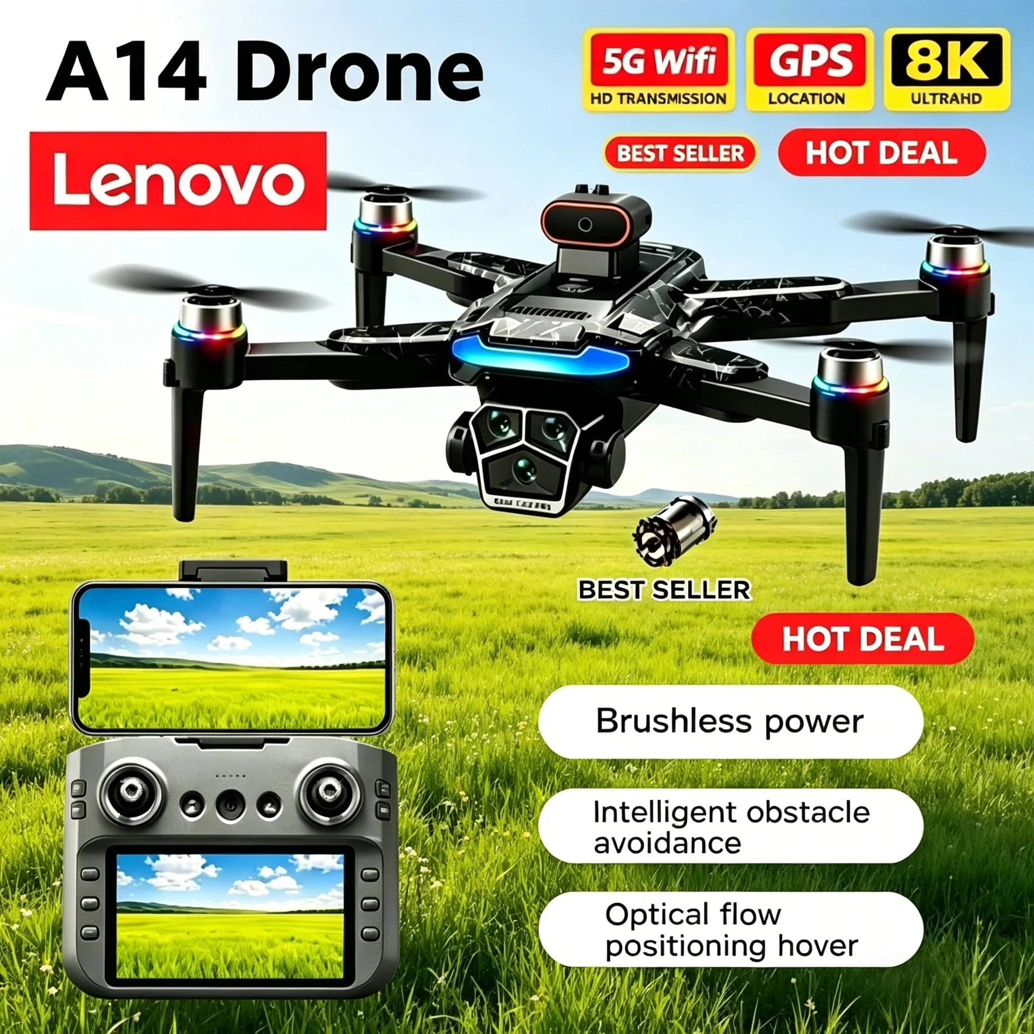 

Lenovo A14 Drone 8K Large Screen Remote Control Professional GPS HD Camera 5G WIFI FPV Video 4K UAV Quadcopter Drone