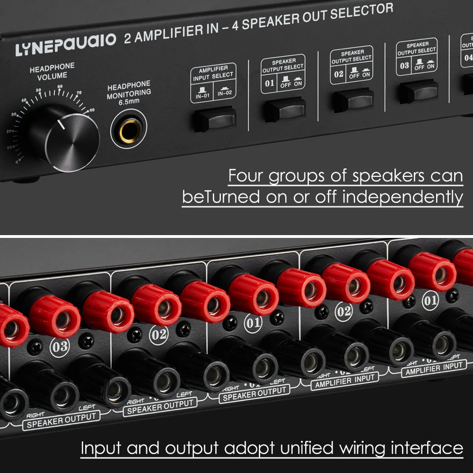 スピーカーセレクター  LYNEP AUAIO  2IN2OUT Lynepaaio-スピーカーセレクタースイッチボックス、2インチ4アウト、4