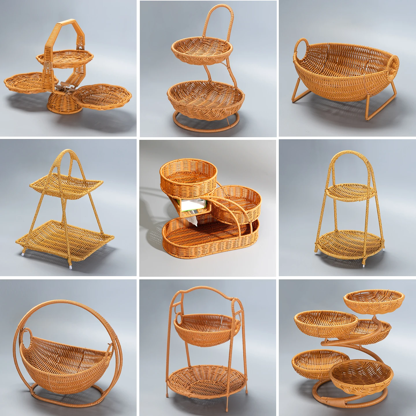 Creative Multi-Layer Bread Basket Wier Weaving Living Room Sna Basket Dry Fruit Basket Picnic Basket Fruit Basket
