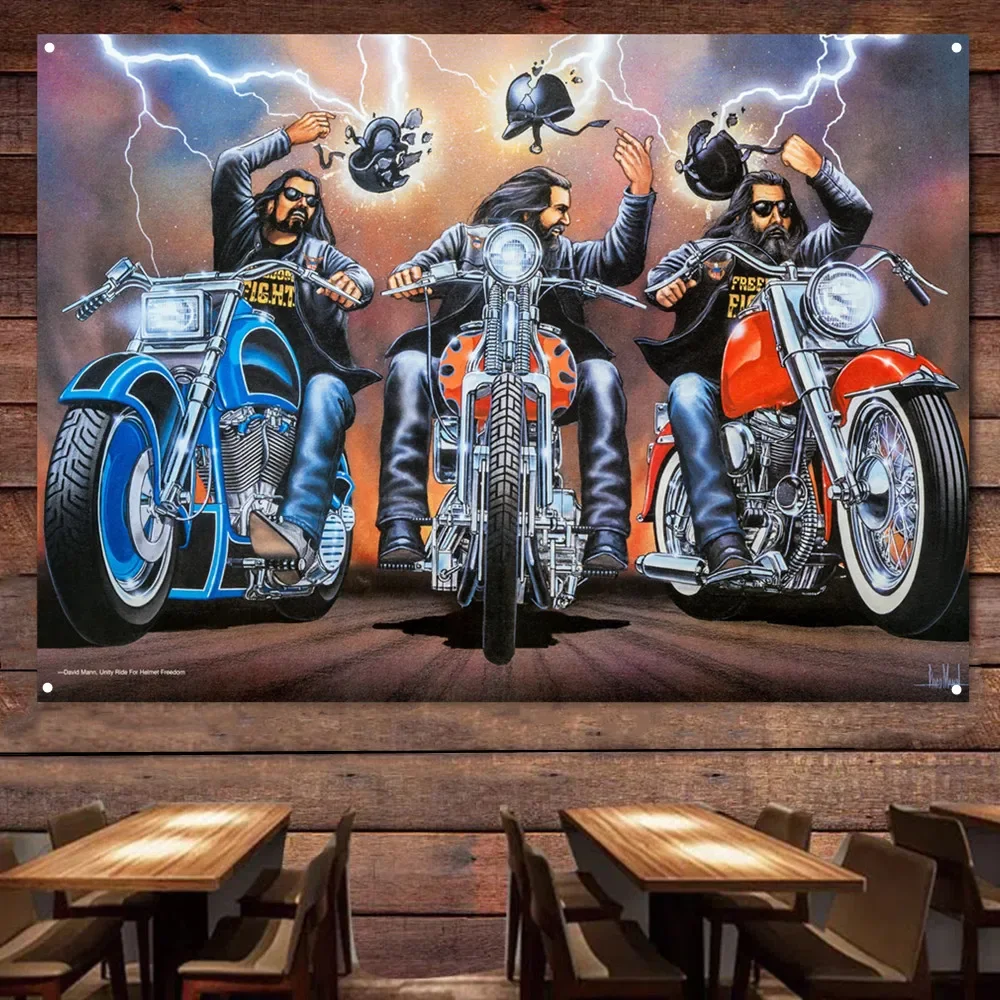 

Helmet Protest Motorcycle Flag Tapestry Banner Motor Rider Wall Decor Poster Vintage Sign Motor Car Painting For Garage Man Cave