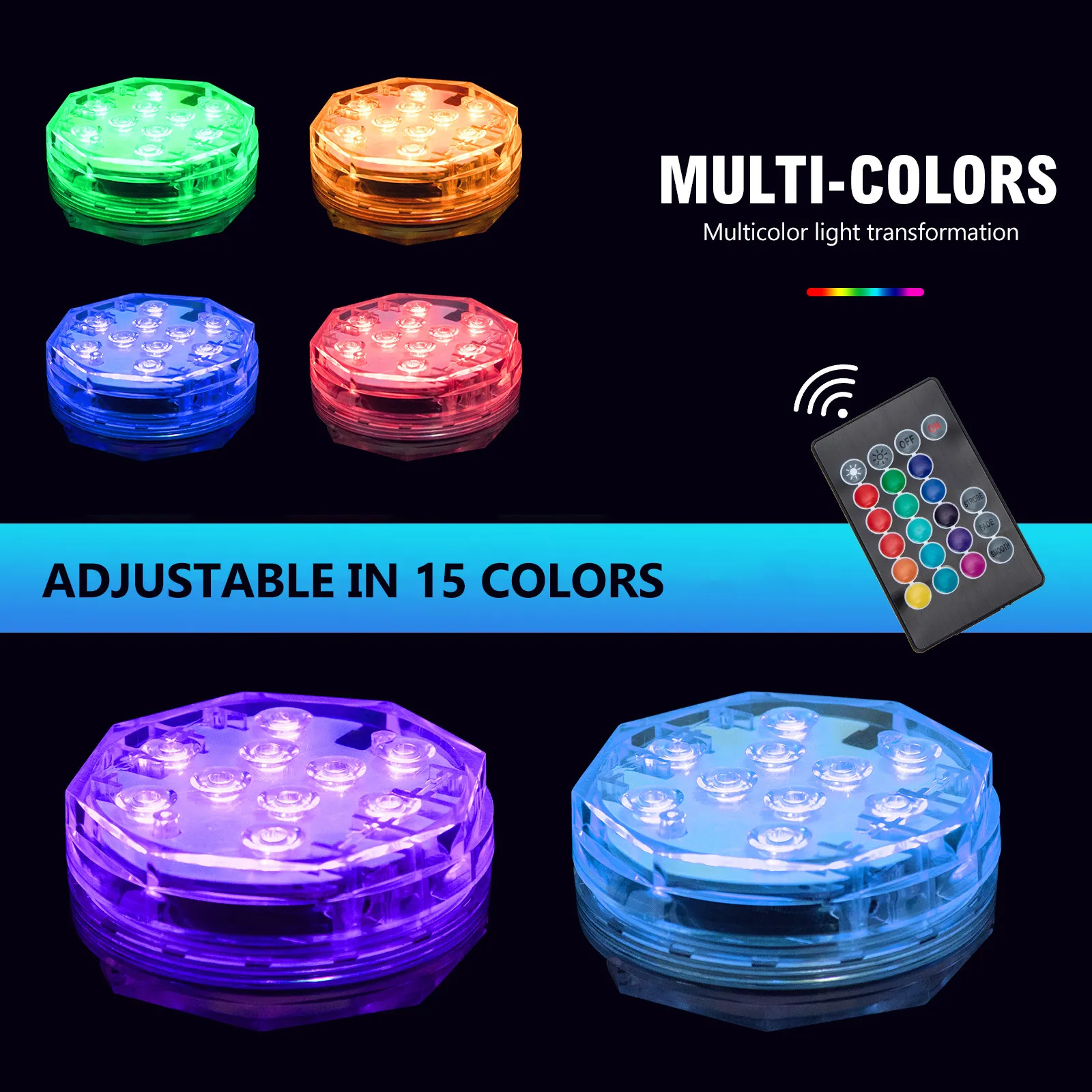 

Submersible LED Light Colorful Remote Control Waterproof Underwater Light IP68 Pool Pond Diving Lighting Bright Effect