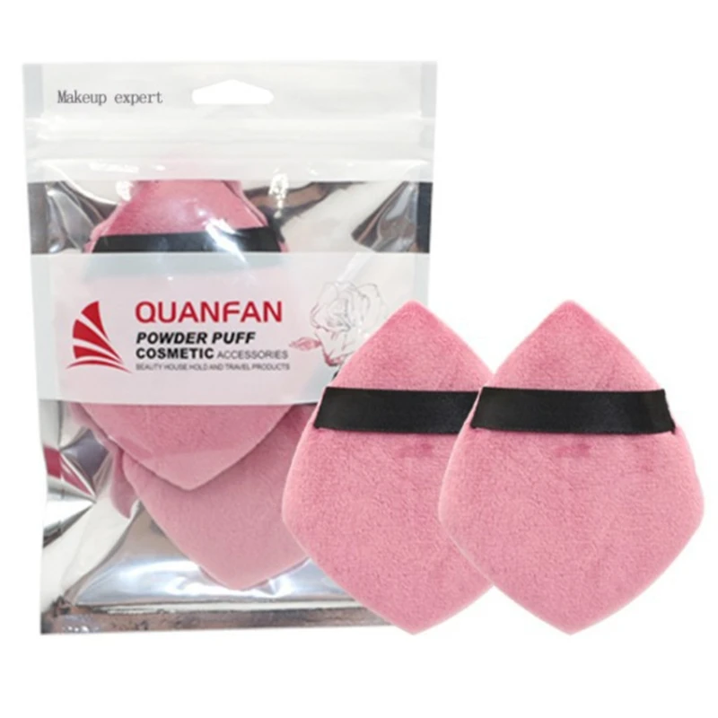 2 Pieces Cotton Powder Puff with Strap Vintage Rhombus Shielf Shaped Cosmetic Face Sponge Wet Dry Makeup Tool