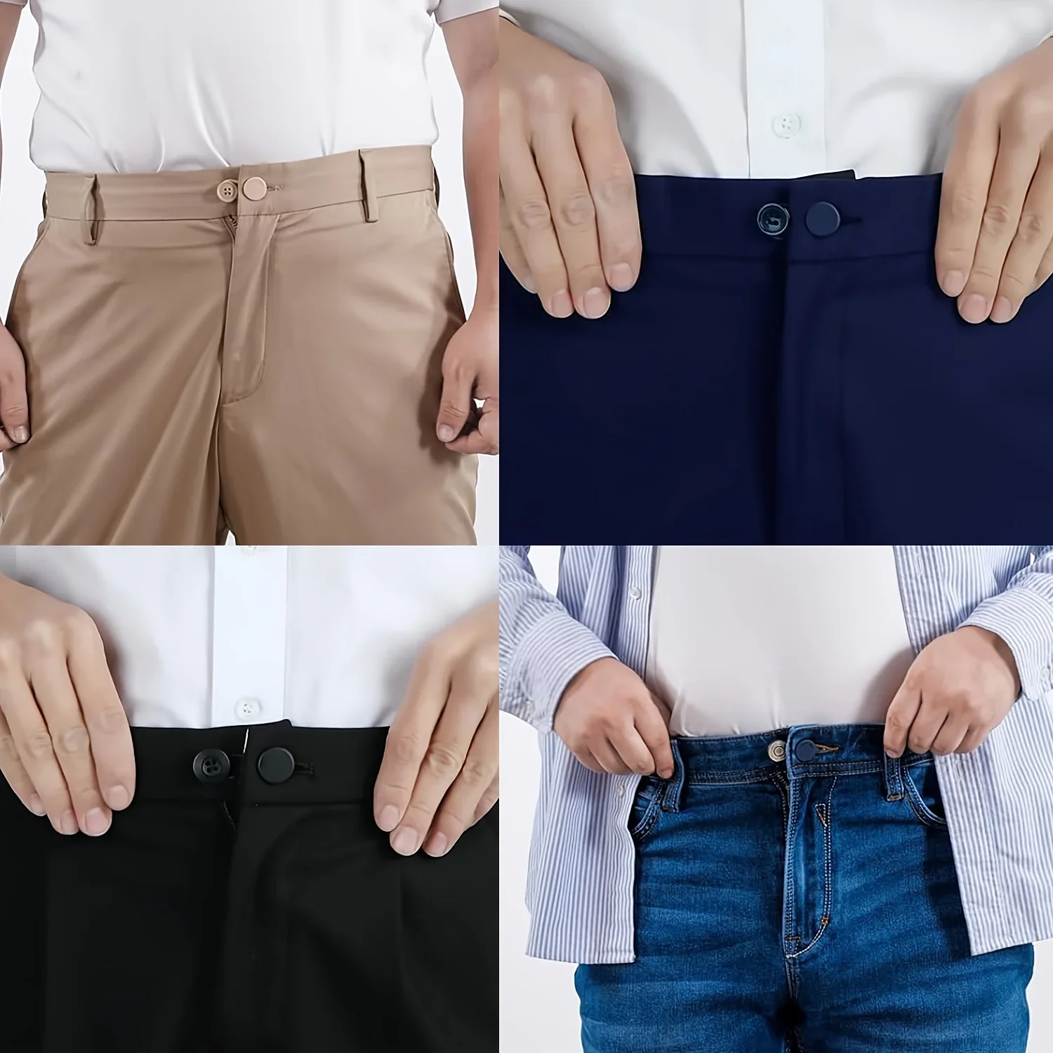 Easy-Adjust 4/12er-Pack Nähfreie Jeans-Taillenverlängerer - Verstellbare Hosenknopf-Erweiterer für 1-1,7 Zoll Mehrumfang, Unisex in Khaki/Blau/Schwarz – Detail 2