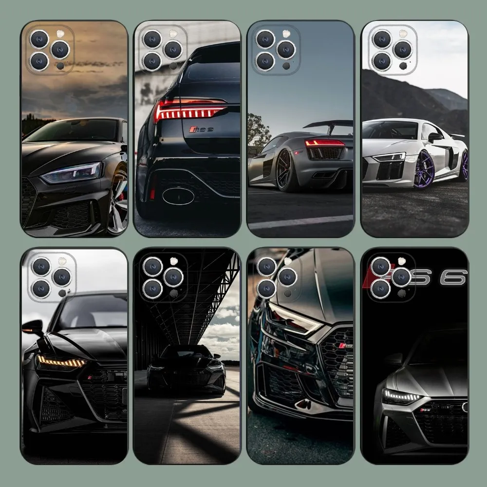 Car For A-Audis R-S Sport Phone Case For iPhone 15,14,13,12,11,Plus,Pro Max,XS,X,XR,SE,Mini,8,7 Soft Silicone Black Cover