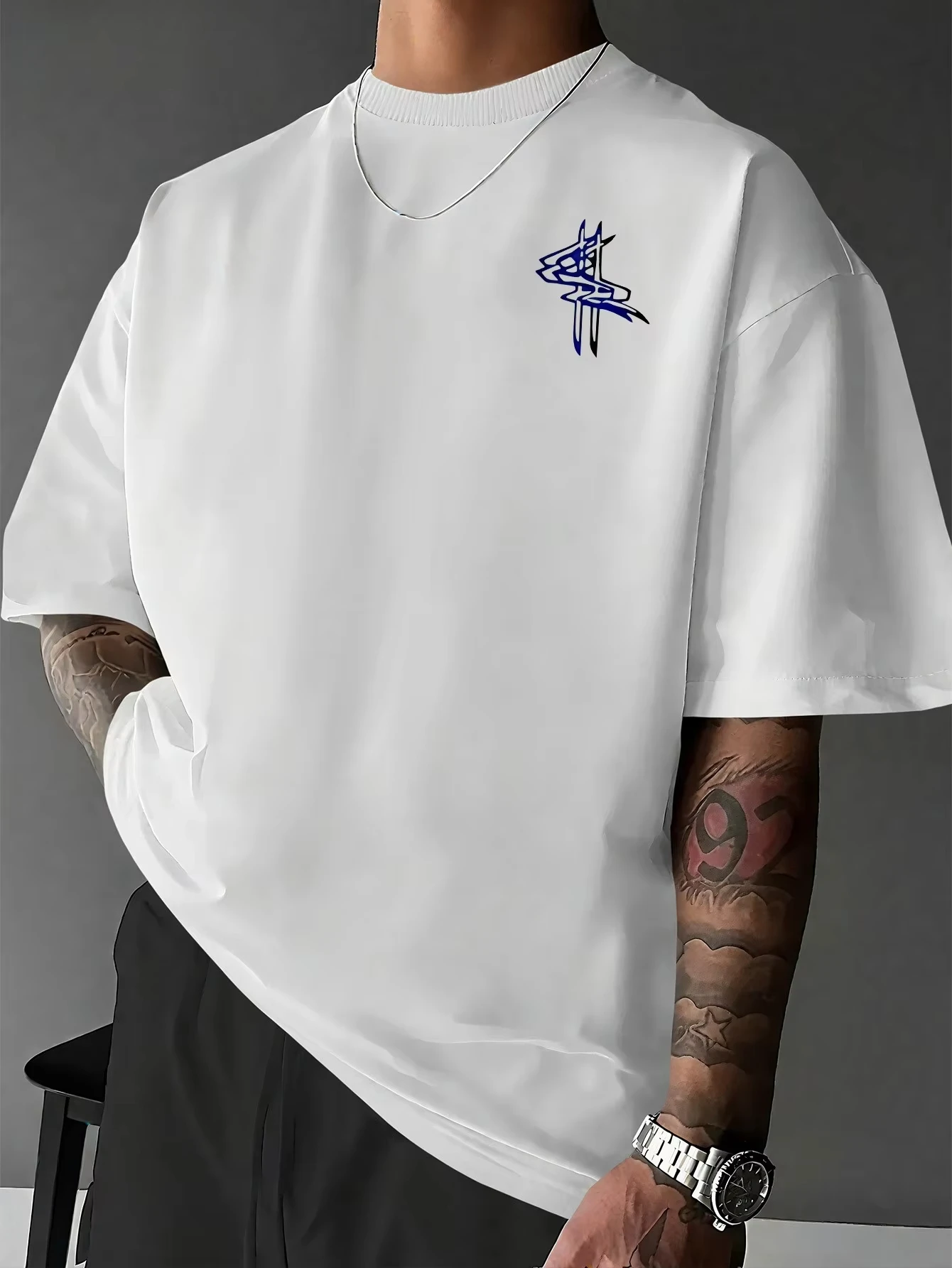 Men's All-Season Casual Printed T-Shirt Mechanical Bone Print Short-Sleeve Sportswear Graphic T Shirts Y2K Streetwear Top