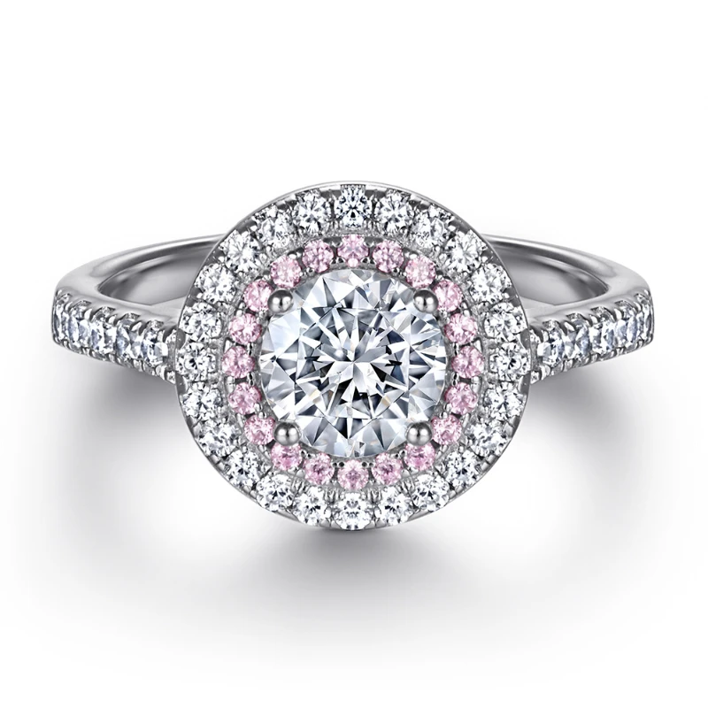 0.8 Carat Moissanite Diamond S925 Silver Prong Setting Colorful Gems Ring Set Women Anniversary Gift Fine Jewelry