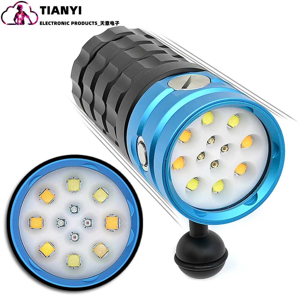 Ultra bright diving fill up flashlight underwater lighting white red blue at the same time turn on the type c charging