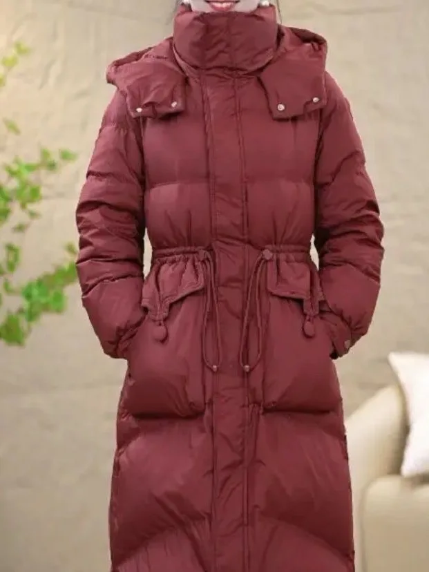 

Thiened Long Coat Women's Winter Cotton Jaet Knee-Length Warmth Outerwear Ankela Red Cotton Coat Zipper Closure Color