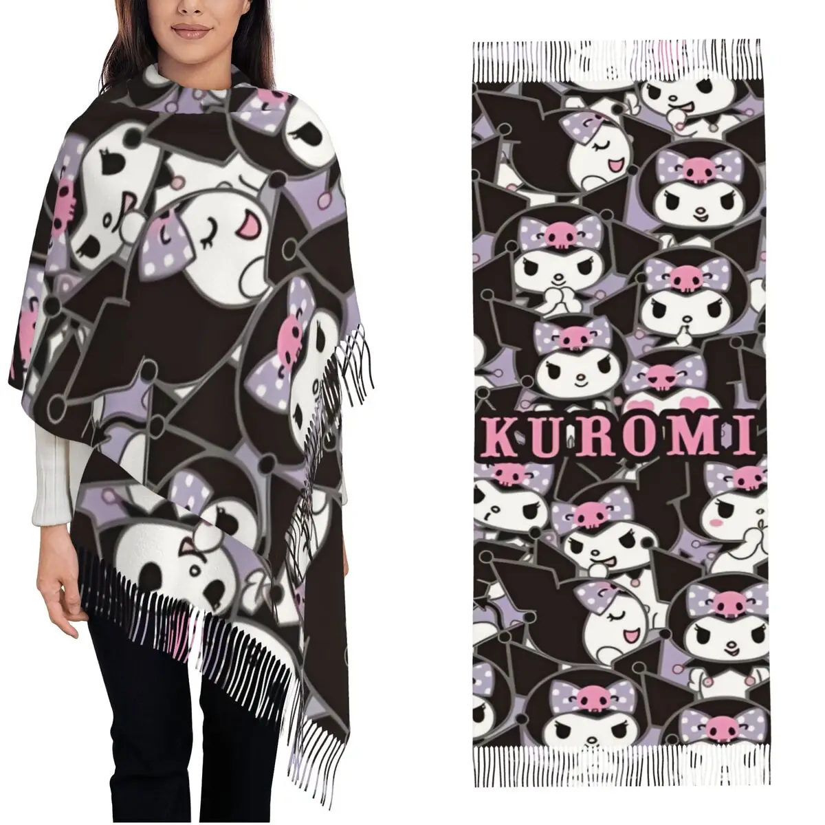 Sanrio Kuromi Scarf for Womens Winter Warm Shawls and Wrap Large Shawl Scarf Ladies