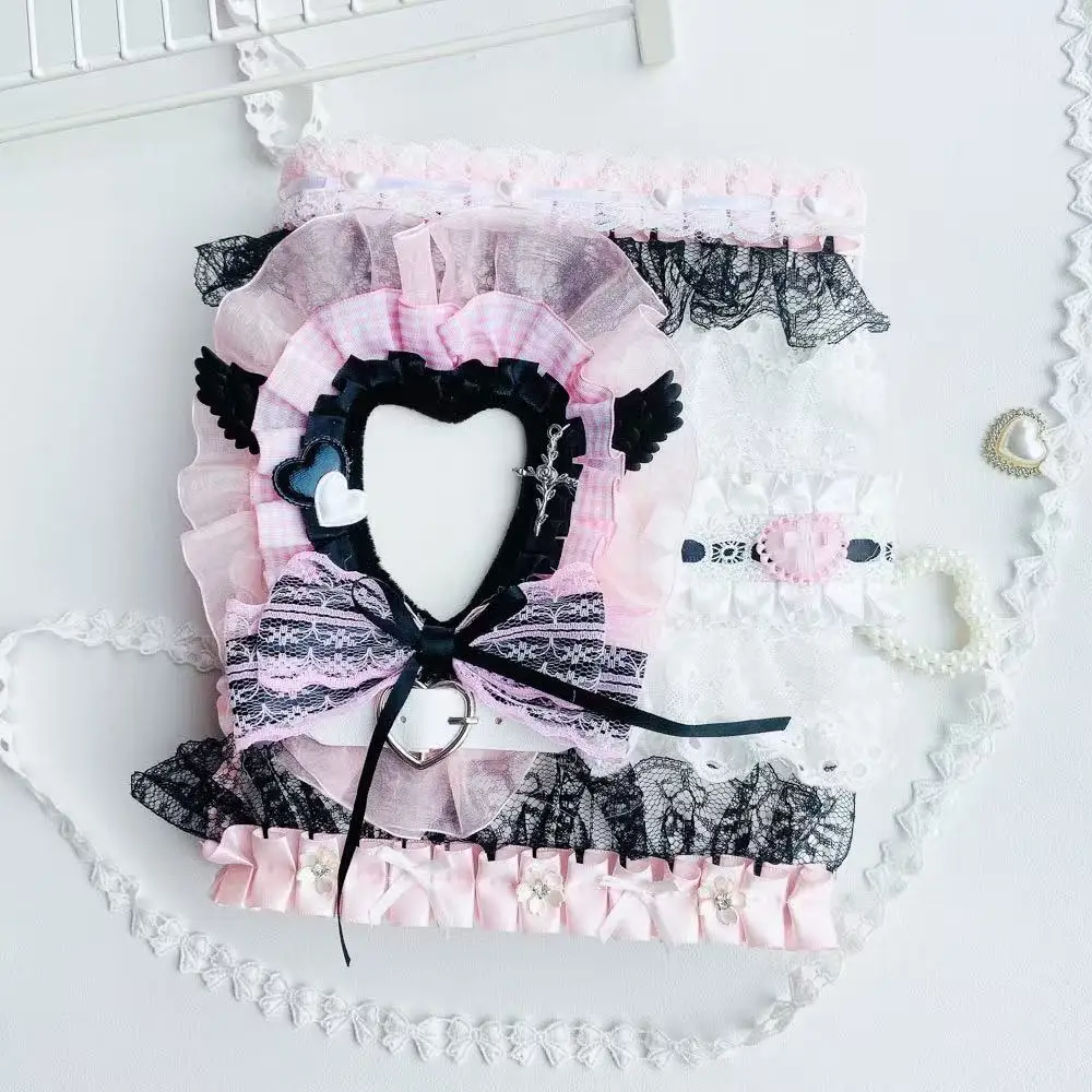 Dolce Rosa Freddo Nero Tesserino Album A5 Raccoglitore Idole Kpop Raccoglitore per foto con cuore Toploader Arco Materiale scolastico fatto a mano