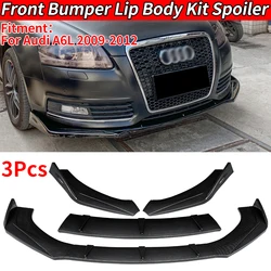 For Audi A6 2009 2010 2011 2012 Carbon Fiber Look / Gloss Black Car Faront Bumper Lip Diffuser Spoiler Splitter Cover Trim ABS