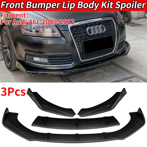 자동차 전면 범퍼 립 디퓨저 스포일러 스플리터 커버 트림 ABS, 아우디 A6 2009 2010 2011 2012 탄소 섬유 룩/글로스 블랙
