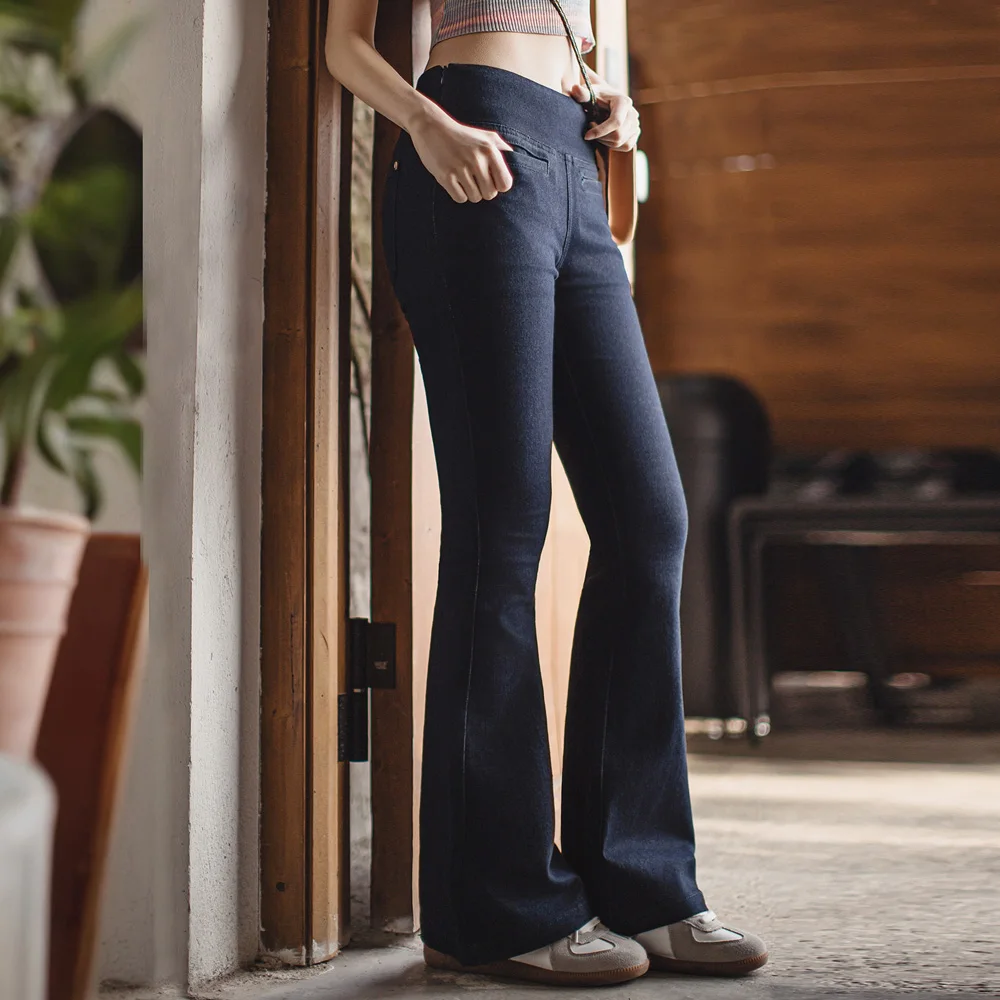 Maden Jeans in denim lavato retrò da donna Pantaloni svasati sexy slim fit elasticizzati pesanti Pantaloni bootcut casual per la primavera e l'autunno