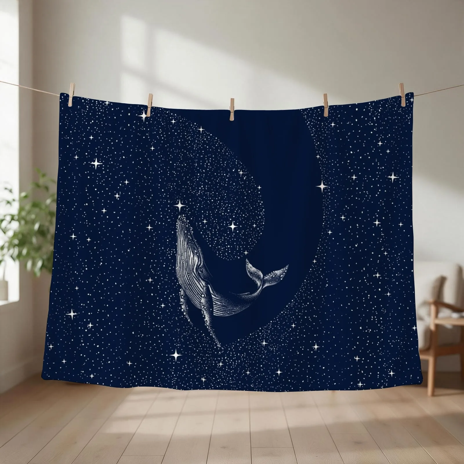 starry whale Throw Blanket couch cozy soft plush fuzzy picnic outdoor blanket