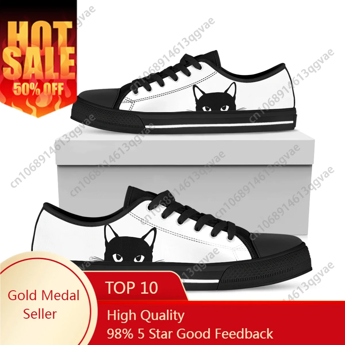

Cute Black Cartoon Cat Low Top High Quality Sneakers Mens Womens Teenager Canvas Light Sneaker Couple Shoes Custom Made Shoe