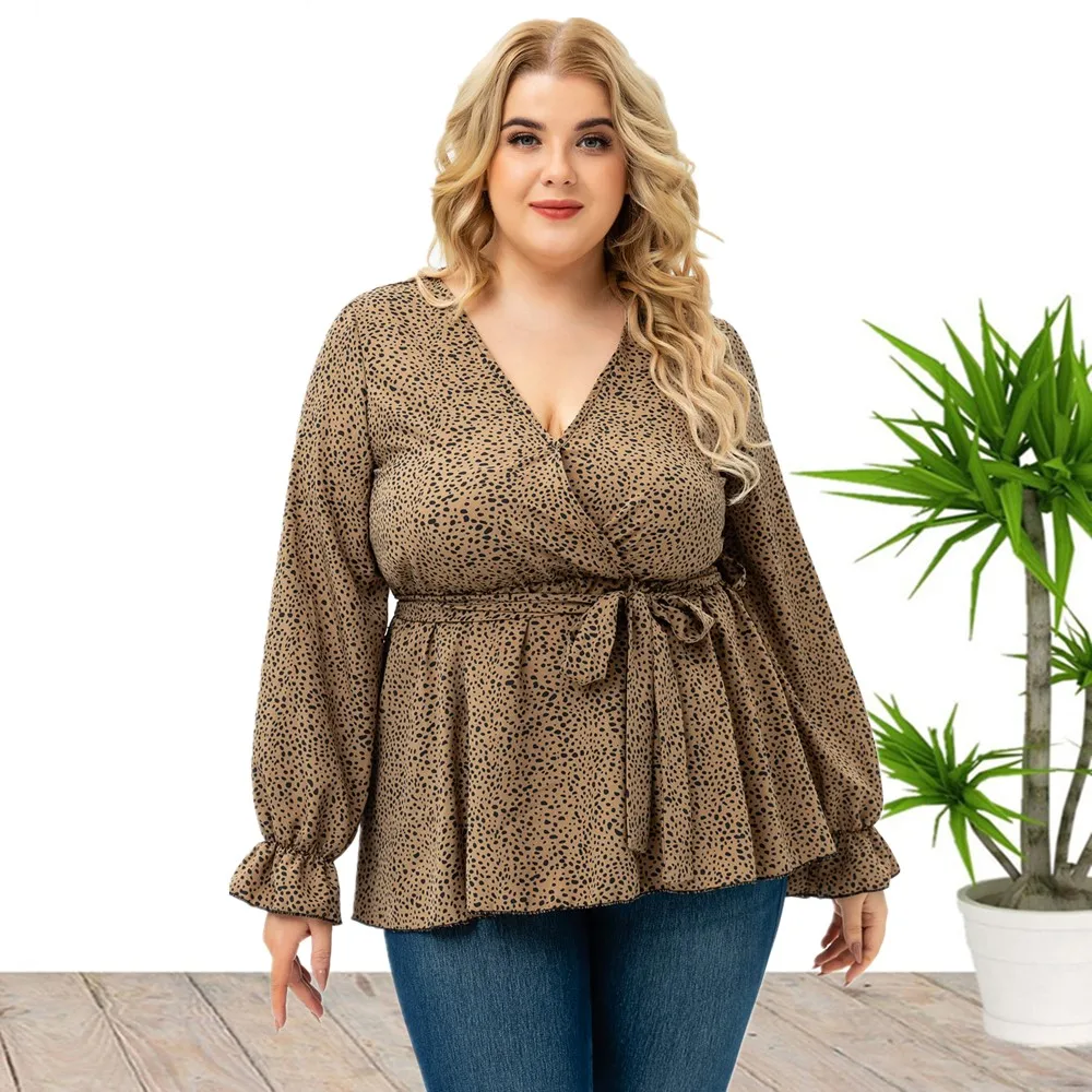 Plus Size New Arrival modne damskie topy z długim rękawem w szpic koszule na co dzień dla eleganckich dużych kobiet