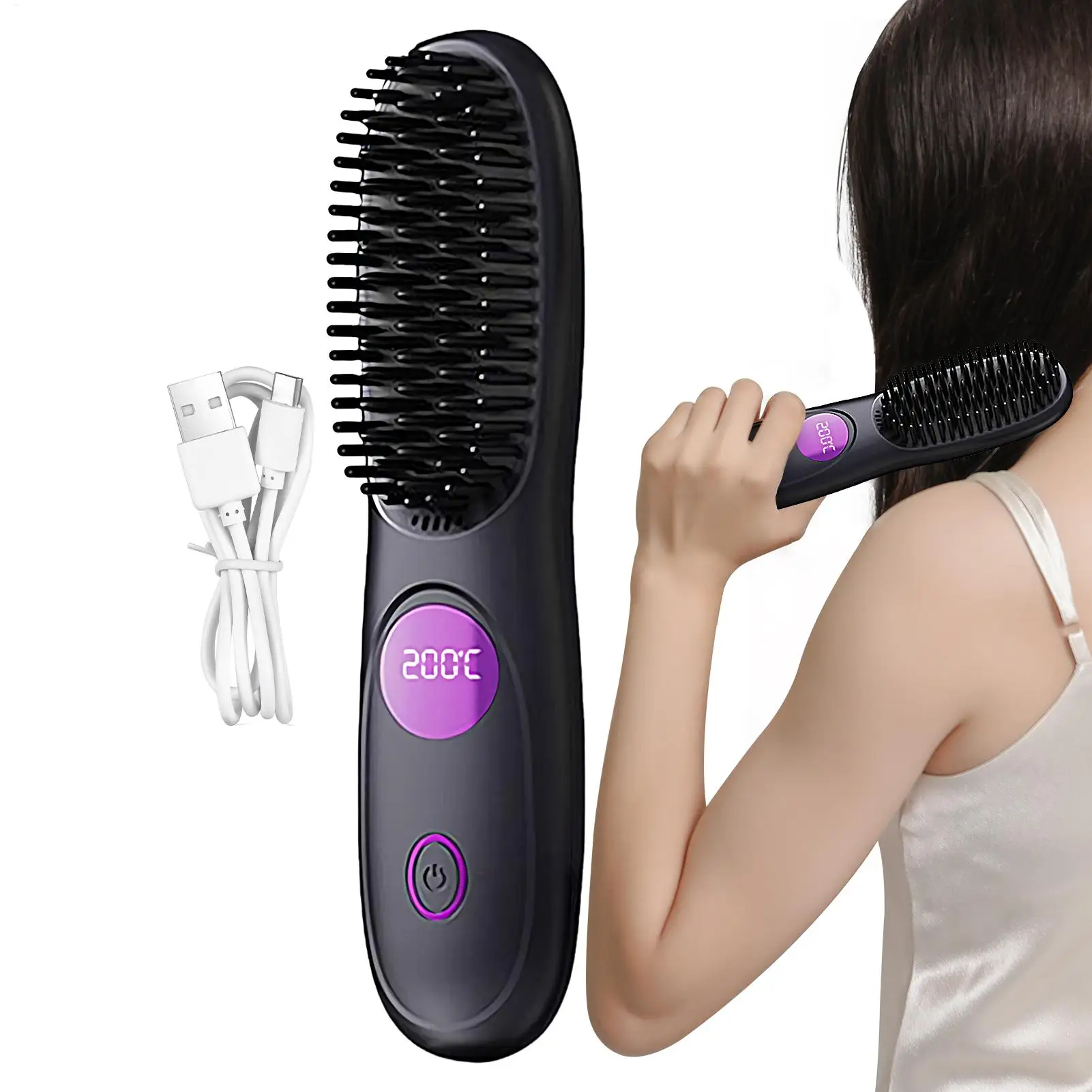 

Электрическая расческа-выпрямитель с LCD-дисплеем, керамическим нагревом, беспроводная, с зарядкой от USB, с функцией ионизации, для укладки и выпрямления волос