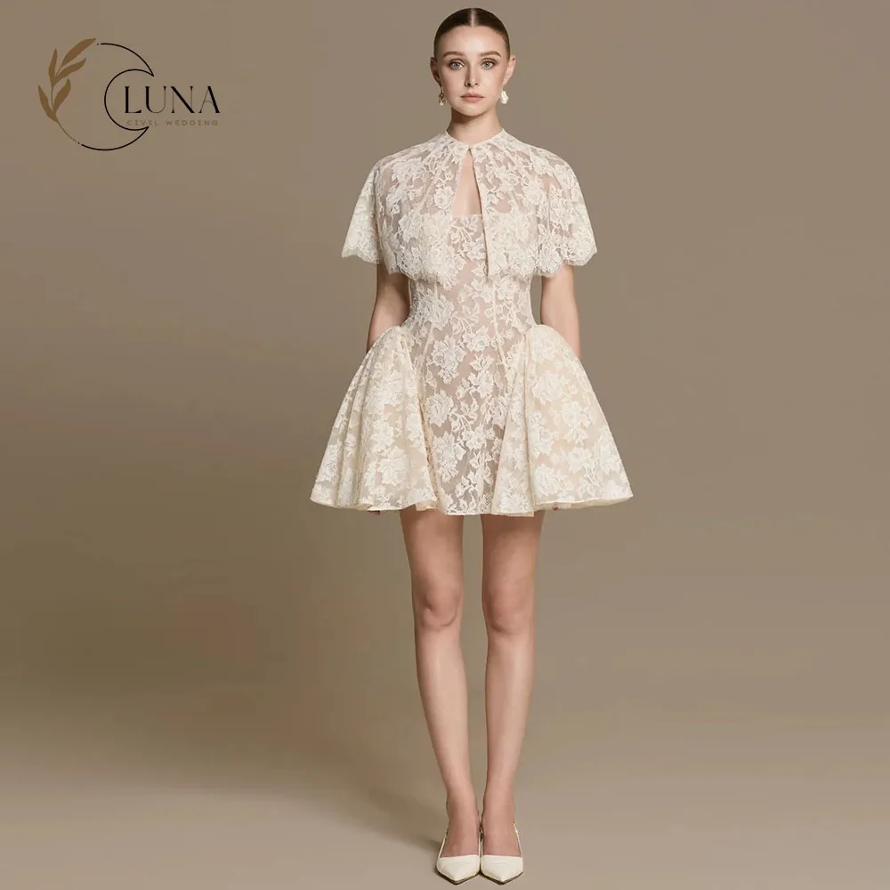Luna Mini Full Lace After Wedding Party Gown Slim Fit A-line Women Evening Party Dresses Short Prom Gown Customized