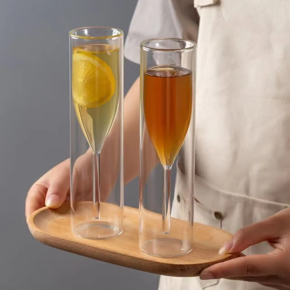 Double Wall Champagne Glasses Shatter-Resistant Wine Dispenser Glass Drink Cup Anti Scald Heat Insulation Wine Glass Party Night
