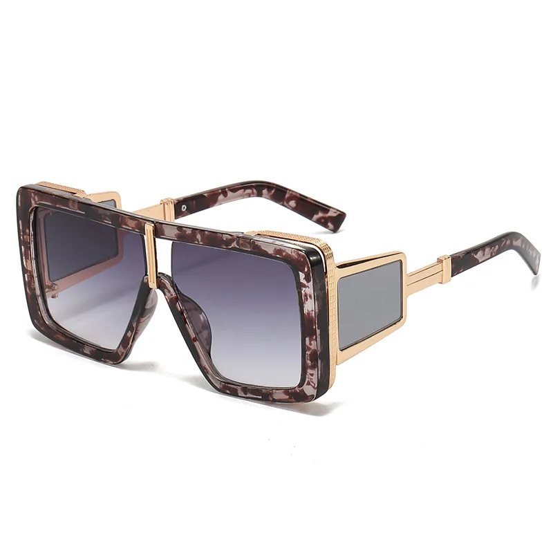 

New Luxury Retro Leopard Gradient One Piece Women Sunglasses 2025 Double Beam Design Rock Punk Style Men Sun Glasses UV400
