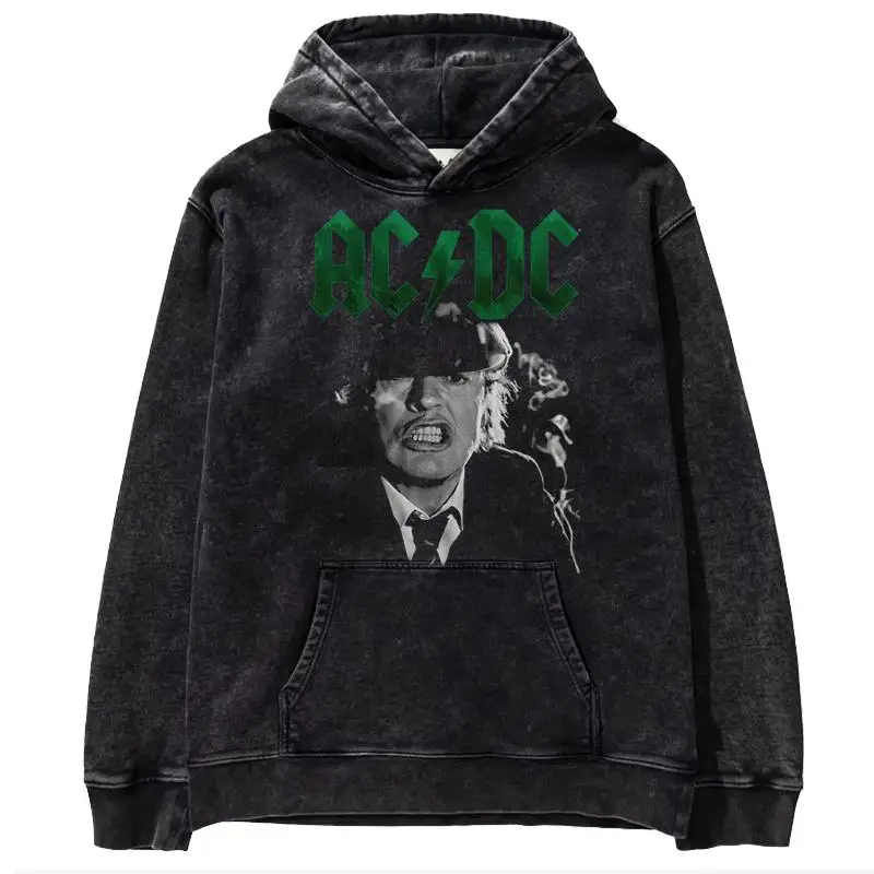 Hip hop ACDC band 1981 Rock Band Tokyo concert commemorative edition men\'s metal punk made old printed washed hoodie hoodie