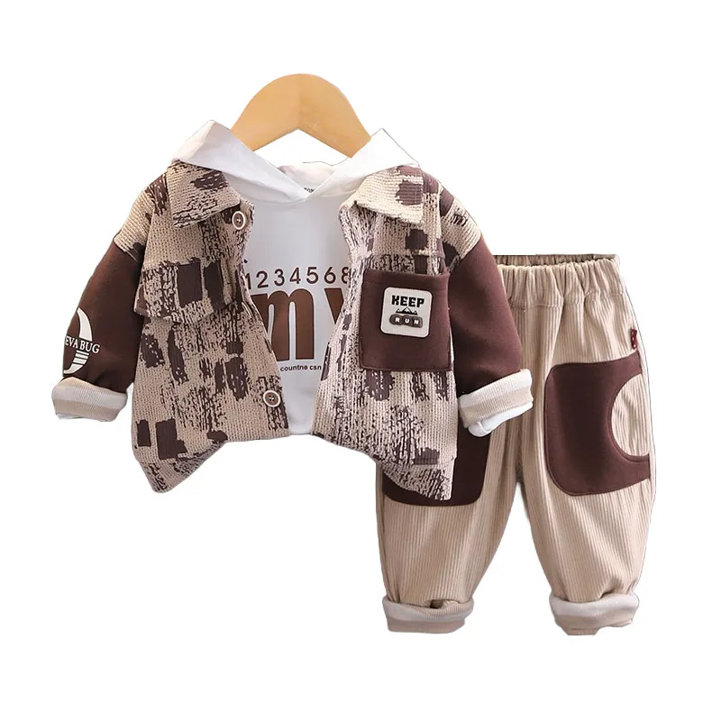 Fashion Kids Outfits 2024 Autumn Baby Boy Clothes 12 To 18 Months Corduroy Jackets + Hooded Hoodies + Pants Boys Tracksuit Set