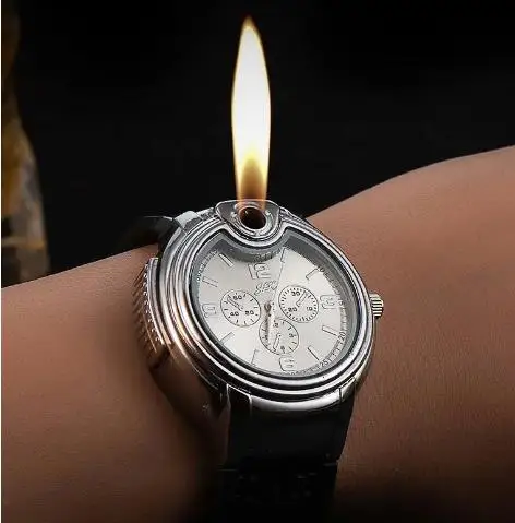 New Trendy Metal Gas Watch Lighter Men Outdoor Windproof Portable Rechargeable Lighter Fashion and Cool Personality Gift