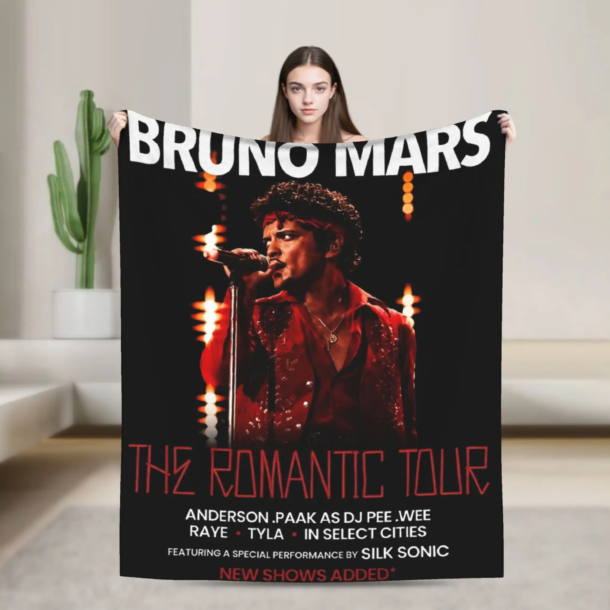 Super Soft Bruno Mars Romantic Tour 2026 Throw Blanket Premium Flannel Fleece Lightweight  Bed Blanket Fuzzy Plush Blankets
