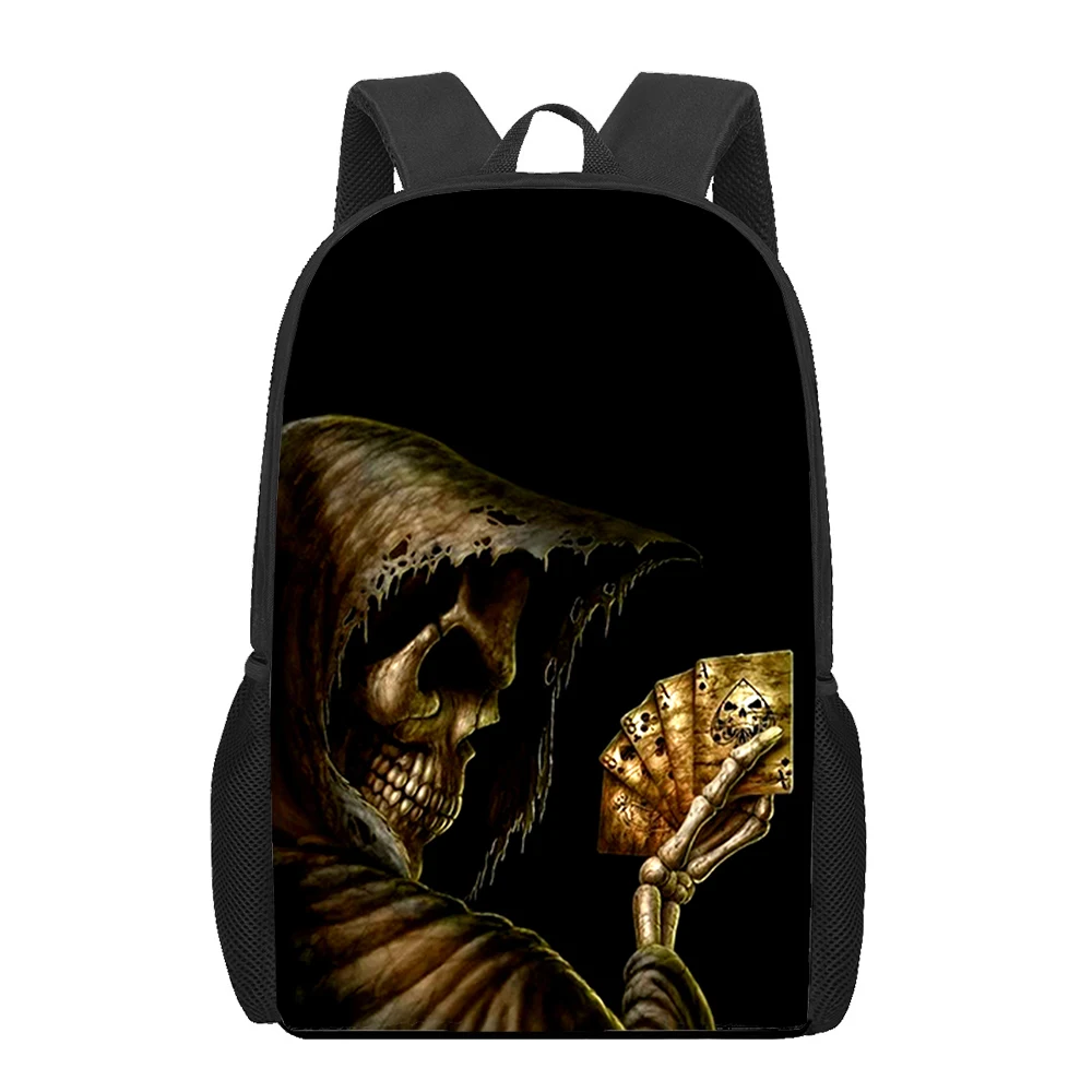 Grim Reaper tas sekolah anak cowok cewek, ransel buku motif 3D 16 inci untuk remaja, tas punggung siswa dasar