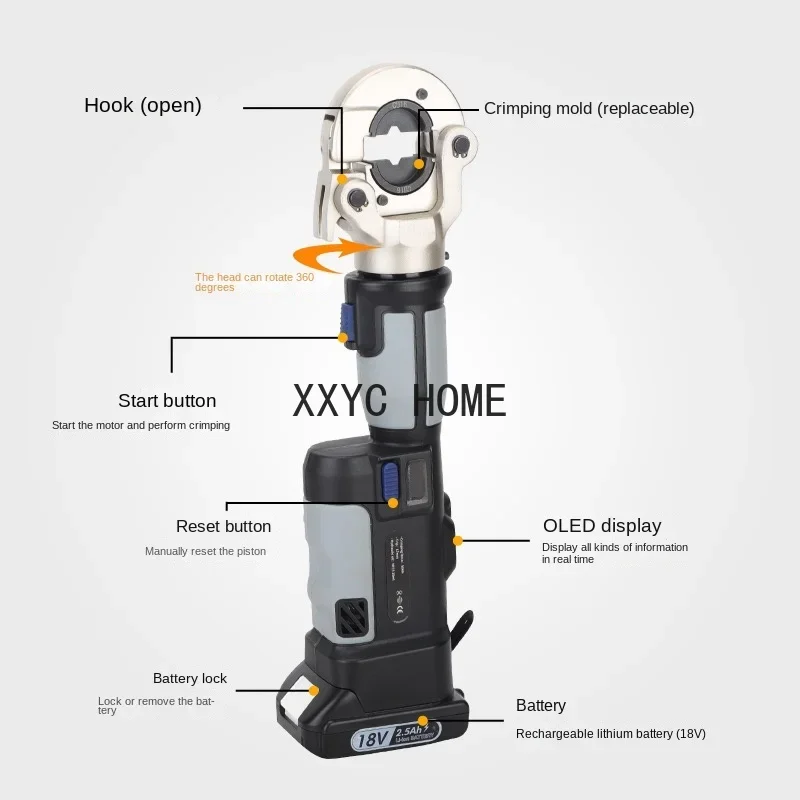 مشبك هيدروليكي كهربائي لاسلكي Pz-300 أداة تجعيد البطارية المحمولة لمحطة كابل الألومنيوم والنحاس 16-300 مللي متر