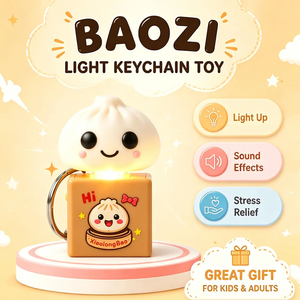 Glowing Bao Bun Keyboard Button Clicker Keychain ASMR Sound Anxiety Relief Office Desk Companion Portable Bag Charm Gadget