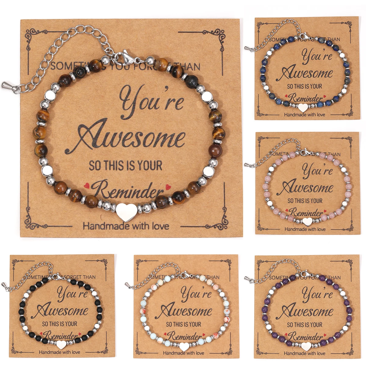 

Natural Stone Beads Bracelet Love Rice Bead Adjustable Heart Bracelet European And American Girls Jewelry Gifts Wholesale