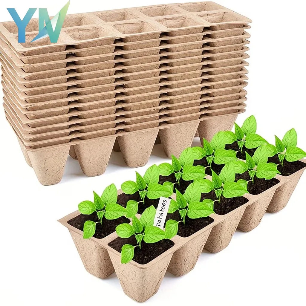 20/40PCS Tray Biodegradable Pulp Seed Starter Pots Grid Lightweight Breathable Seedling Trays Indoor Outdoor Garden Planting