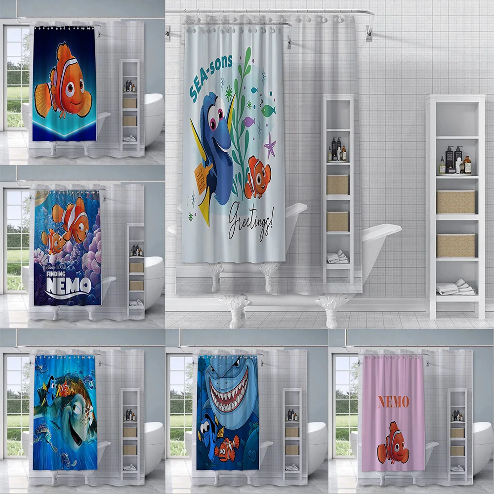 Cartoon Finding N-Nemo Fish Shower Curtain Waterproof Polyester Fabric Paint Bath Curtains Home Bathroom Decor Curtain With Hook